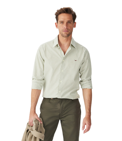 R.M.Williams - Sommers Regular Shirt - Poplin - Stripe - Green & White