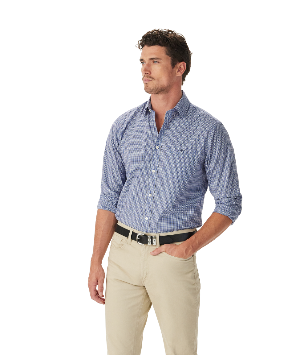 R.M.Williams - Ilford Poplin Shirt - Check - Blue & White