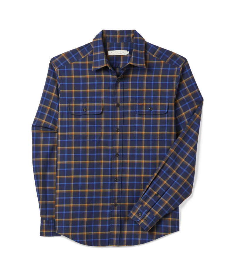 R.M.Williams - Regular Twill Check Shirt - Navy/Brown 