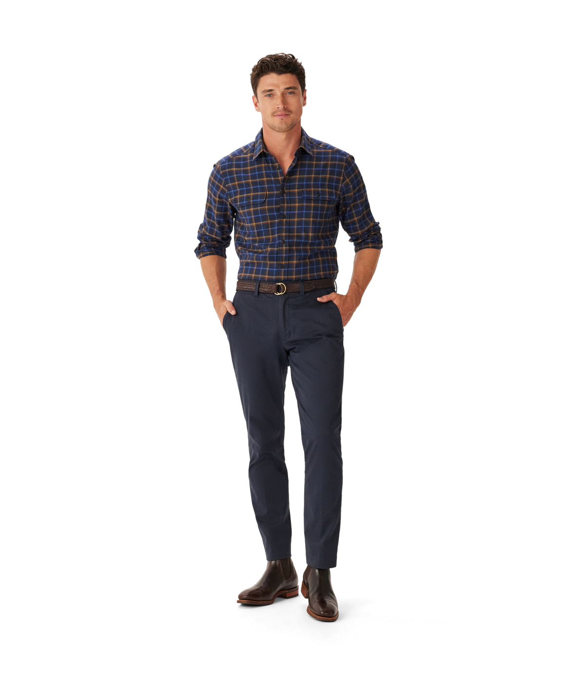 R.M.Williams - Regular Twill Check Shirt - Navy/Brown 