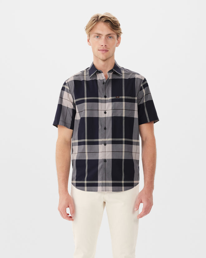 Hervey Short Sleve Shirt - Check - Navy & Blush Pink