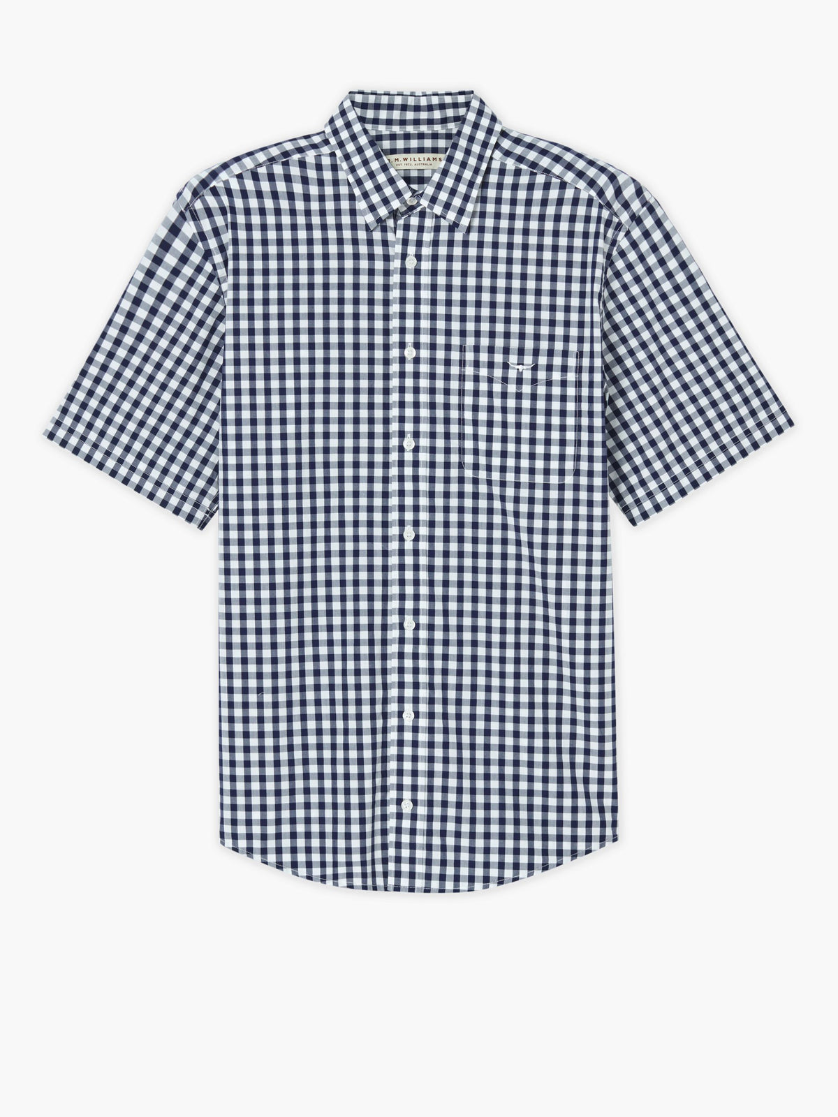 R.M.Williams - Hervey Shirt - Short Sleeve - Check - Navy & White, short sleeve button-up shirt with check pattern.