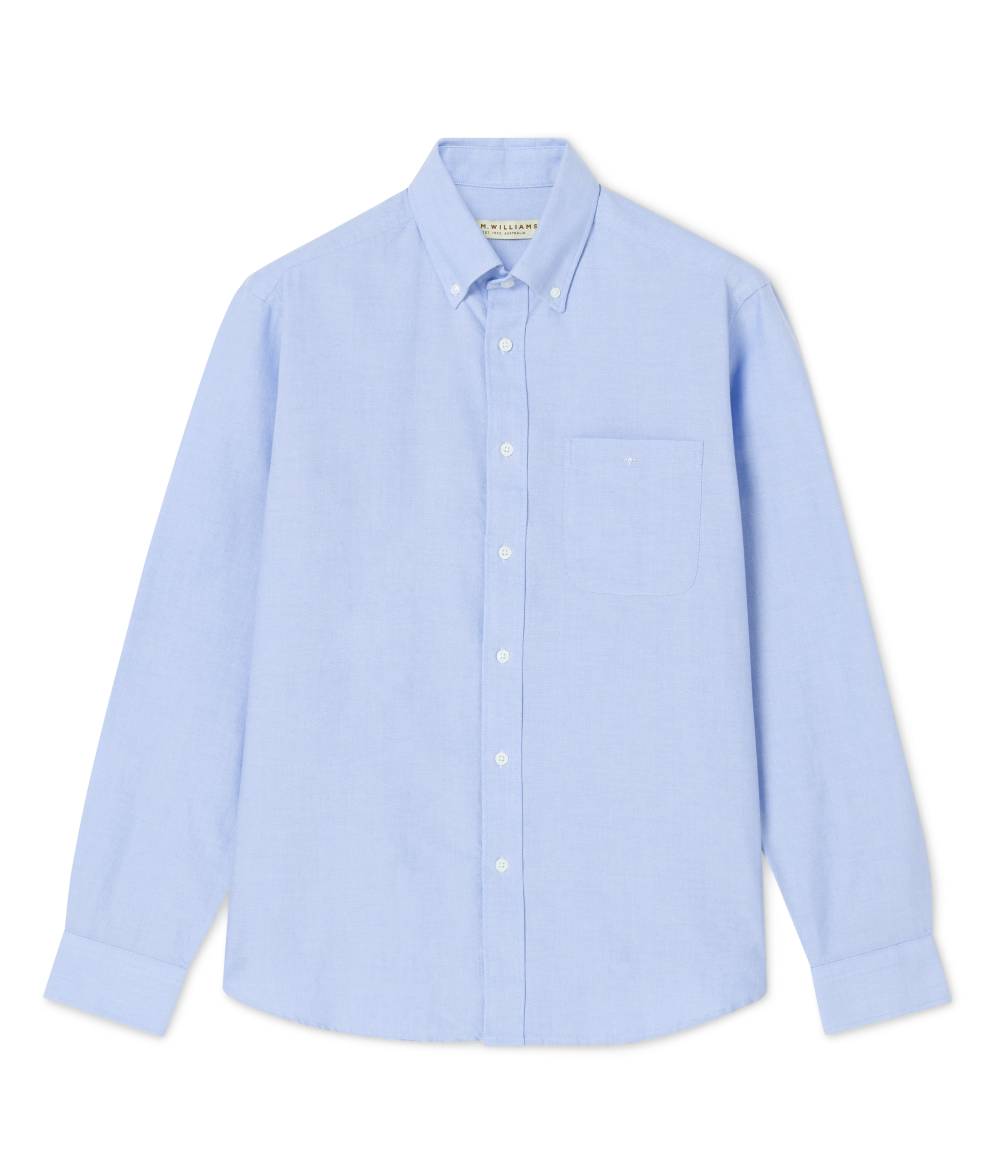 R.M.Williams - Collins Shirt - Oxford - Light Blue, classic-fit button-down shirt in light blue cotton.