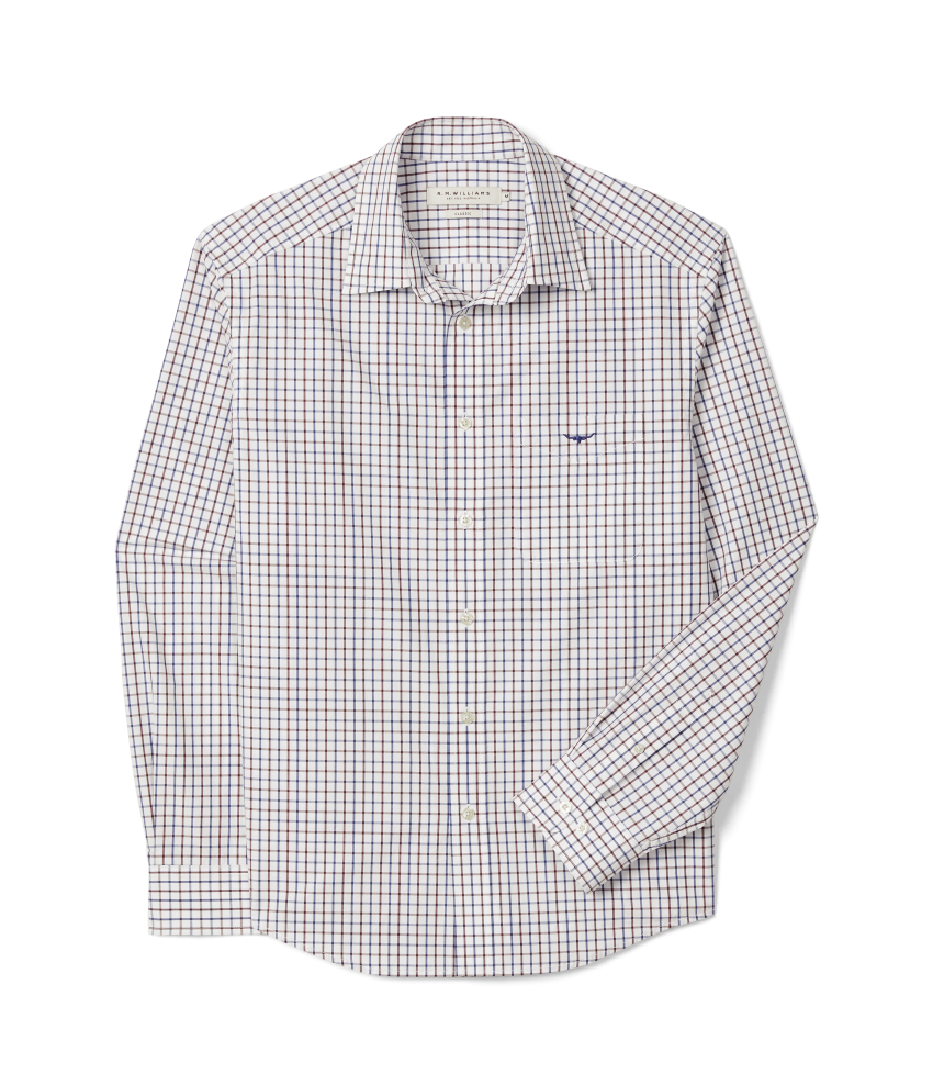 R.M.Williams - Newland Poplin Check Shirt - Burgundy/White/Blue