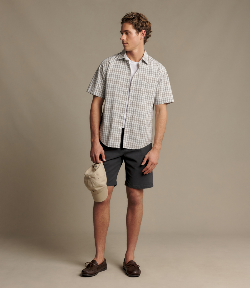 R.M.Williams - Winton Short Sleeve Poplin Shirt - Check - White/Grey