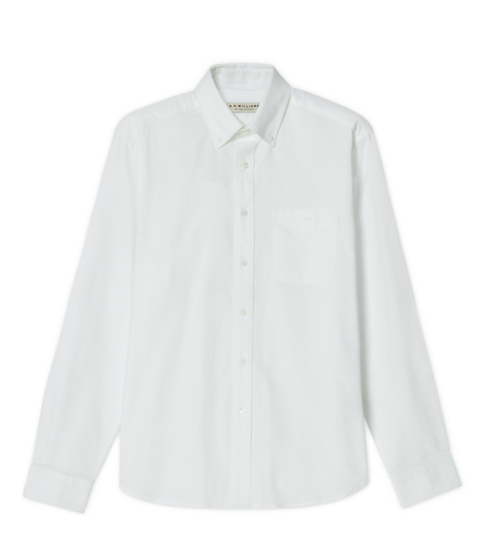 R.M.Williams - Collins Shirt - Oxford - White, classic-fit white shirt with button-down collar and chest pocket.