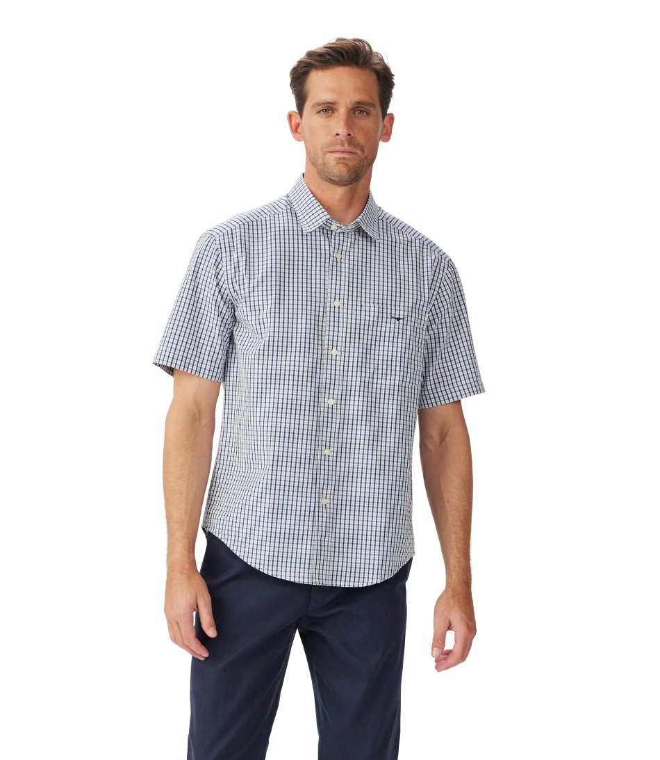 R.M.Williams - Augusta Short Sleeve Shirt - White/Blue