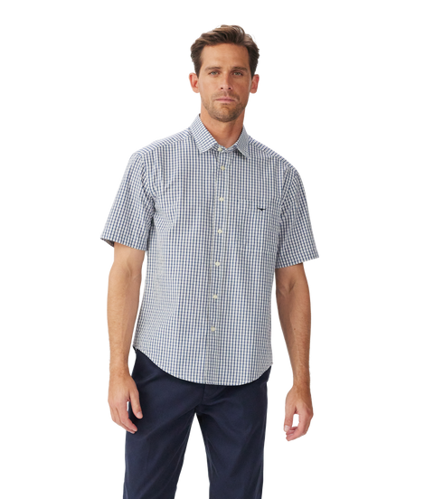 R.M.Williams - Augusta Short Sleeve Shirt - White/Blue
