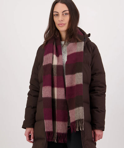 Swanndri - Unisex Wool Scarfie - Florence Check (Burgundy/Tan)