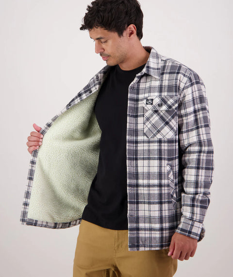 Swanndri - Morven Long Sleeve Sherpa Shacket - Check - Dark Shadow/Grey