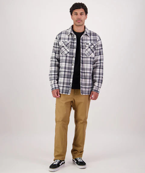 Swanndri - Morven Long Sleeve Sherpa Shacket - Check - Dark Shadow/Grey