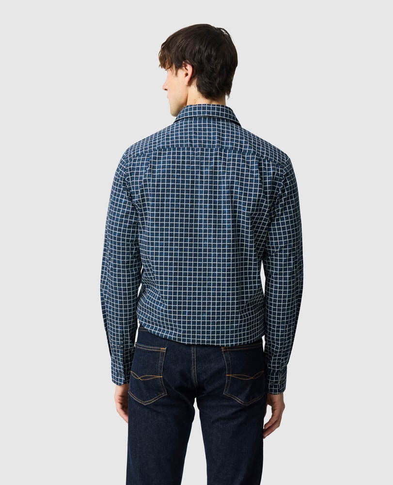 Rodd & Gunn - Sail Rock Shirt - Midnight, navy windowpane check shirt back view, stylish sports fit.