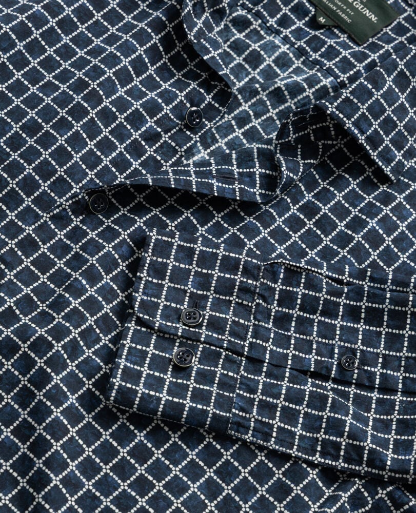 Rodd & Gunn - Sail Rock Shirt - Midnight featuring a modern windowpane check design on a navy cotton fabric.