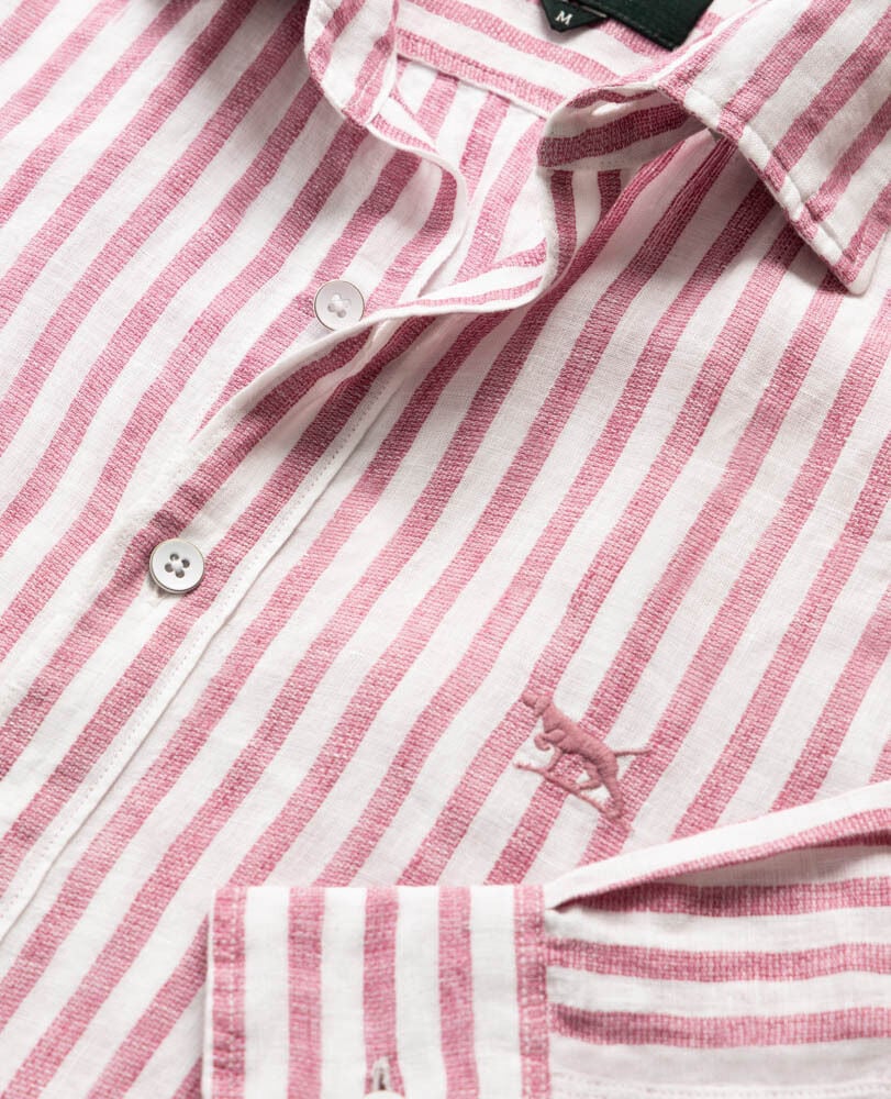 Rodd & Gunn - Seadown Linen Shirt - Stripe - Rosewater featuring vertical stripes and premium Italian linen.