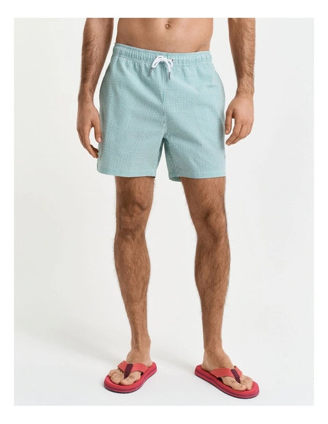 GANT - Seersucker Swim Shorts - Stripe - Vivid Green & White
