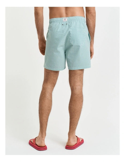 GANT - Seersucker Swim Shorts - Stripe - Vivid Green & White