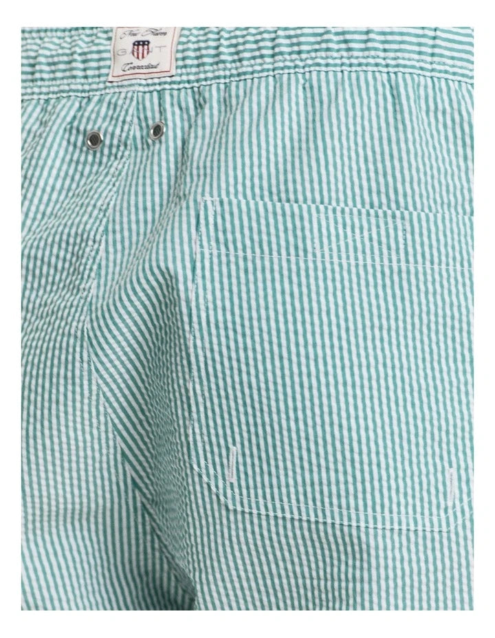 GANT - Seersucker Swim Shorts - Stripe - Vivid Green & White