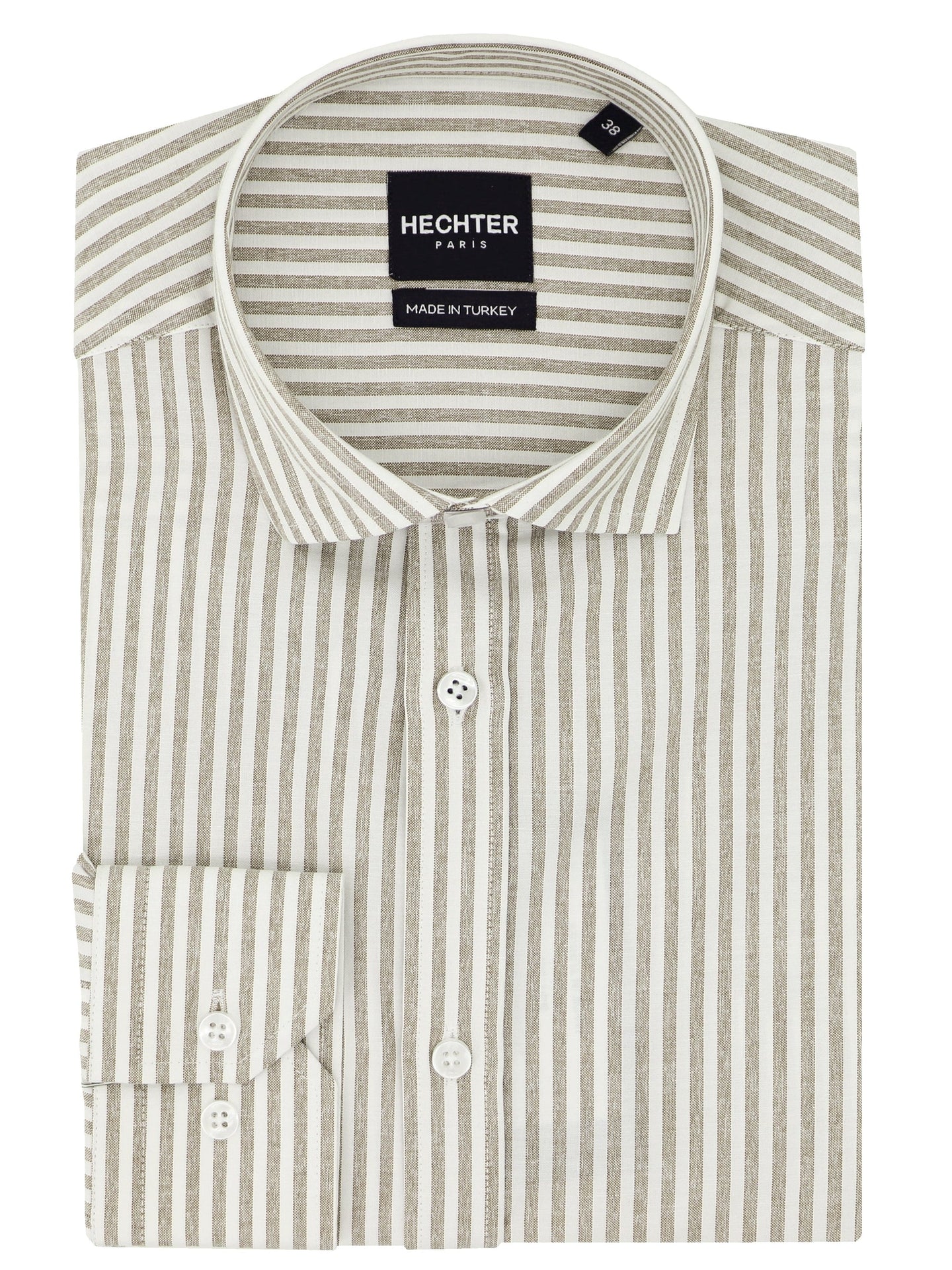 Daniel Hechter - Sel Cotton Shirt - Stripe - Beige & White, 100% cotton, slim fit with cutaway collar, made in Turkey.