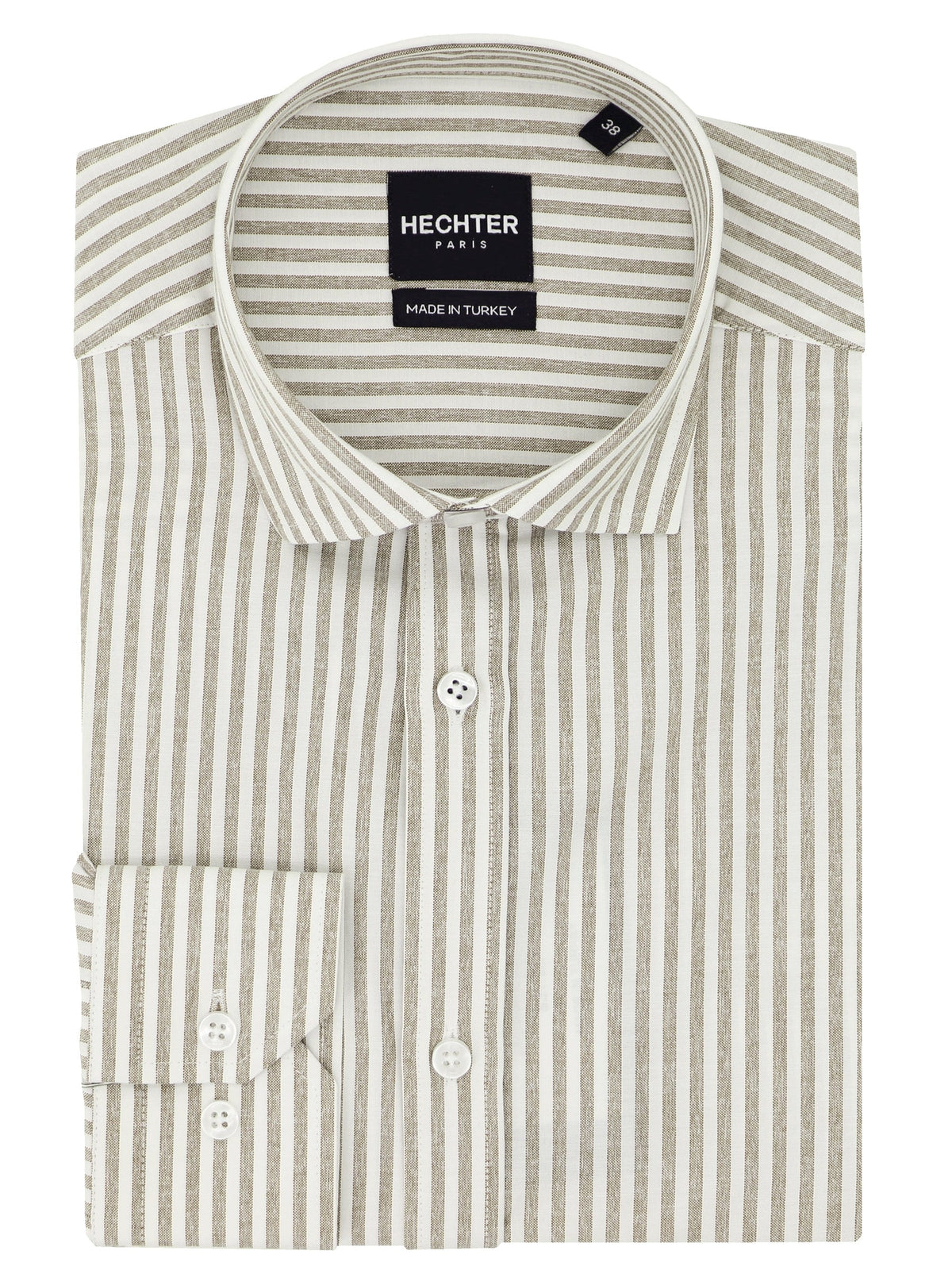 Daniel Hechter - Sel Cotton Shirt - Stripe - Beige & White, 100% cotton, slim fit with cutaway collar, made in Turkey.