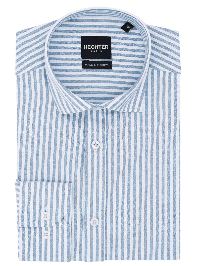 Daniel Hechter - Sel Cotton Shirt - Stripe - Blue & White, featuring blue and white stripes with a cutaway collar.