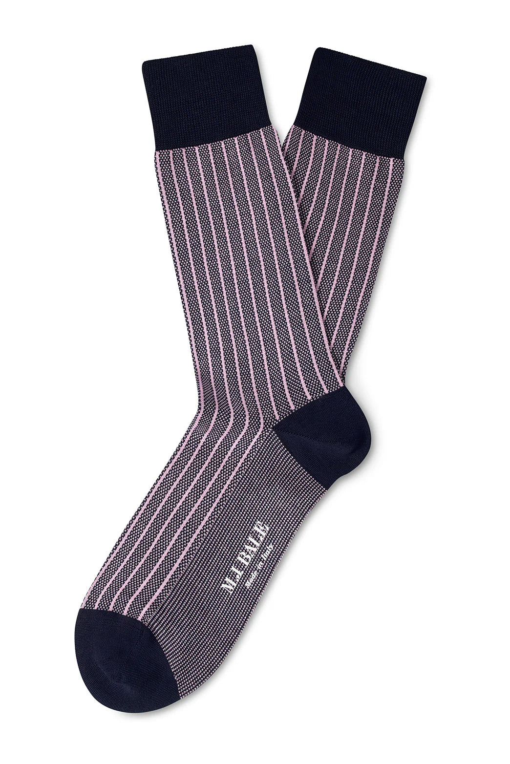 M.J. Bale - Senatore Sock - Navy, featuring refined design with navy and pink stripes, ideal for business attire.