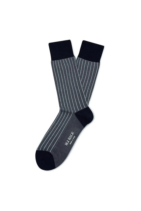 M.J. Bale - Senatore Sock - Blue, navy colored socks with a refined striped design.