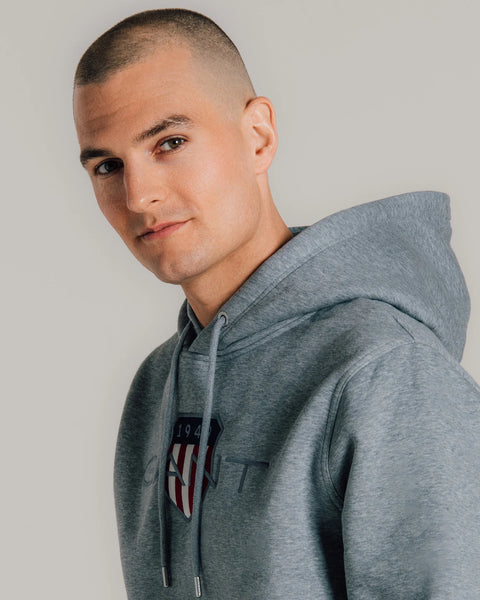 GANT - Shield Hoodie - Grey Melange