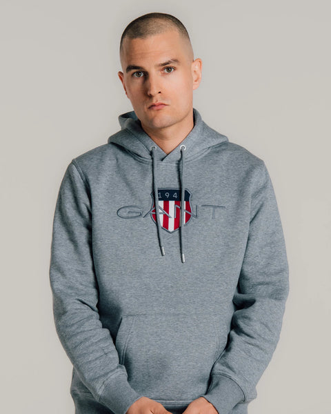 GANT - Shield Hoodie - Grey Melange