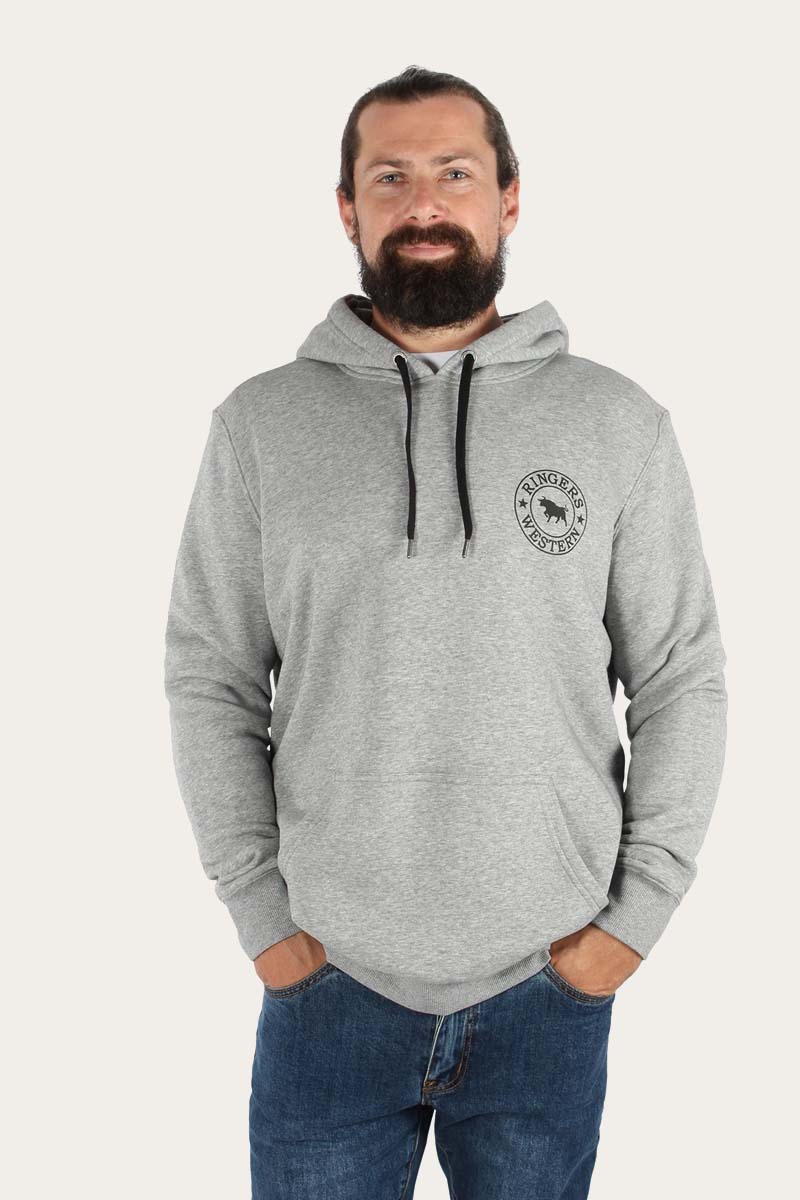 Ringers Western - Signature Bull Mens Hoodie - Grey Marle & Black