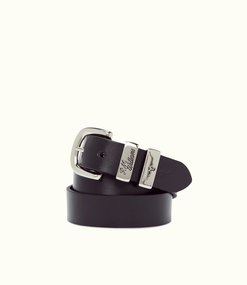 R.M.Williams - Slim Drover Belt - High Polish Nickel Buckle - Black
