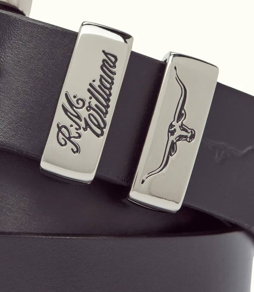 R.M.Williams - Slim Drover Belt - High Polish Nickel Buckle - Black