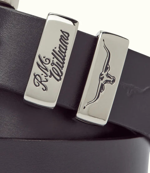 R.M.Williams - Slim Drover Belt - High Polish Nickel Buckle - Black