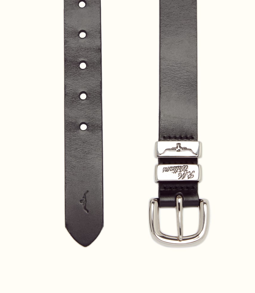 R.M.Williams - Slim Drover Belt - High Polish Nickel Buckle - Black