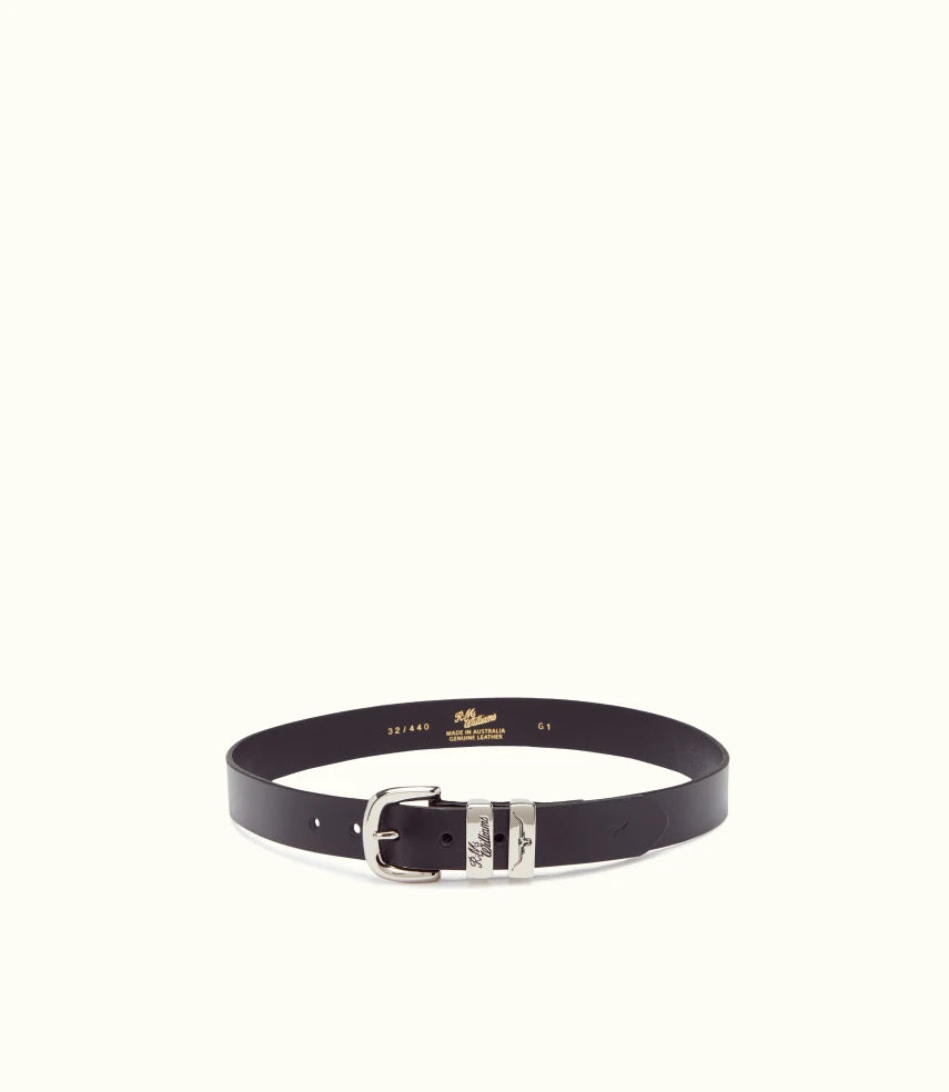 R.M.Williams - Slim Drover Belt - High Polish Nickel Buckle - Black