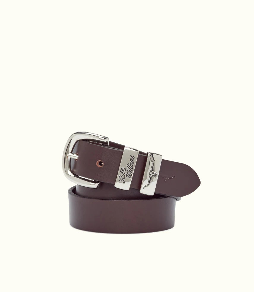 R.M.Williams - Slim Drover Belt - High Polish Nickel Buckle - Chestnut
