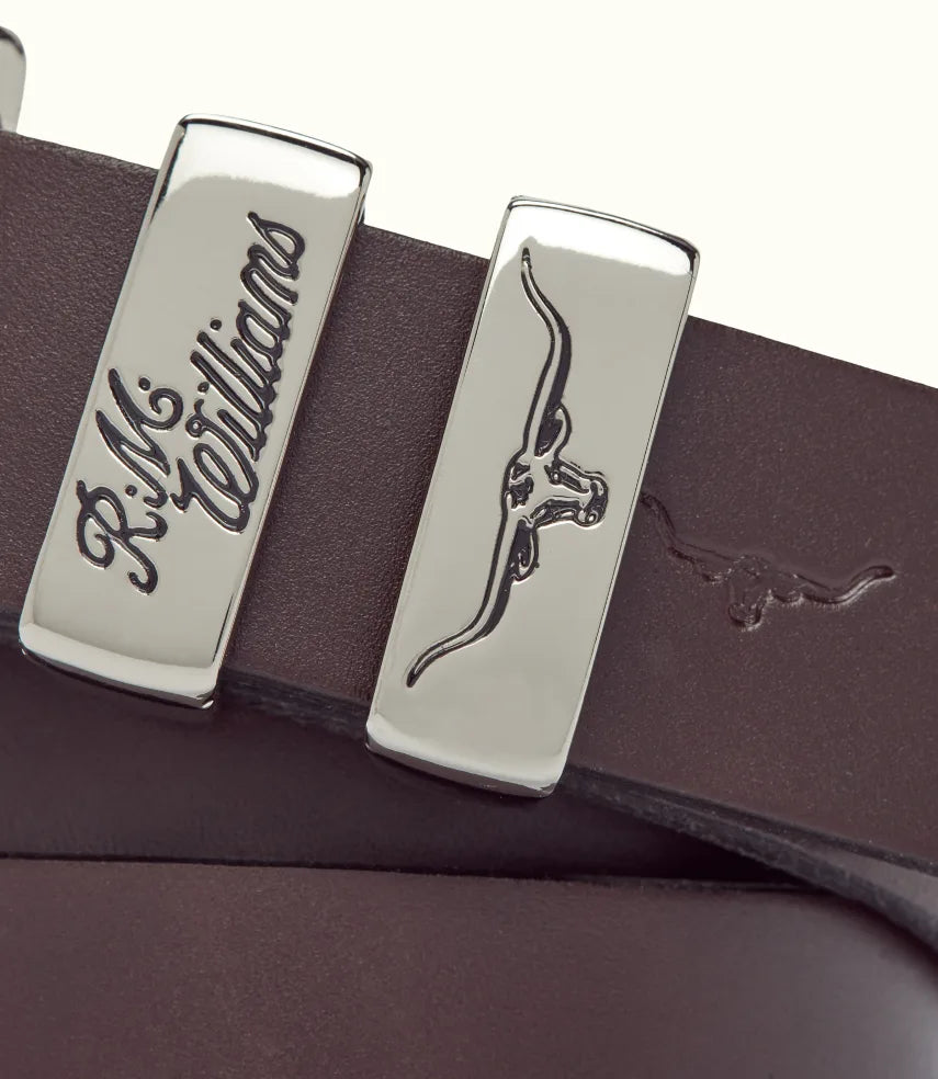 R.M.Williams - Slim Drover Belt - High Polish Nickel Buckle - Chestnut