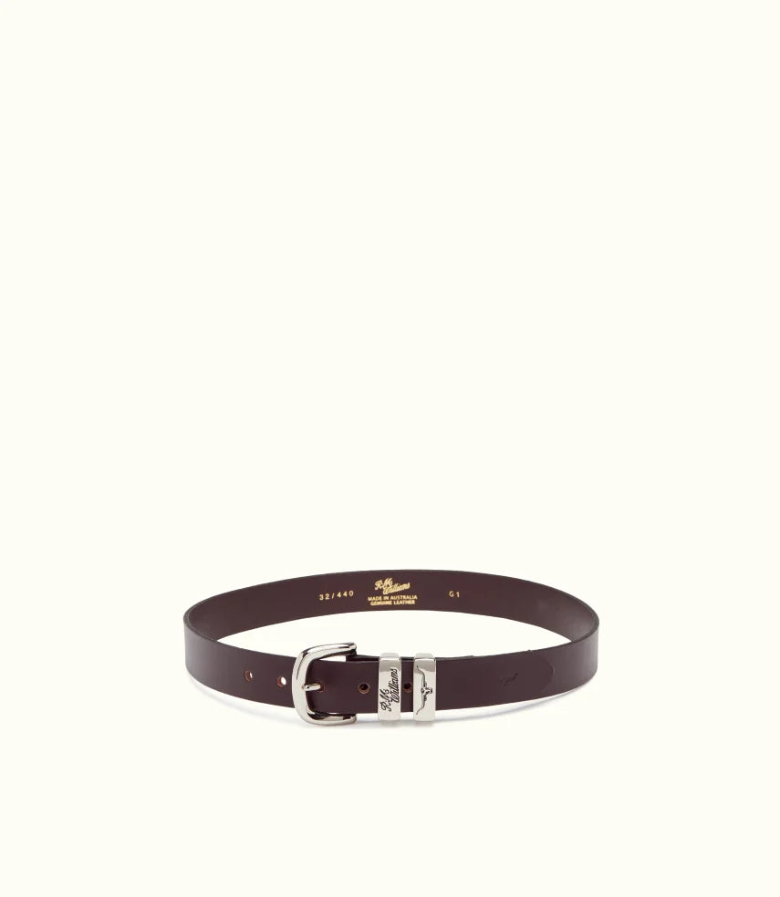 R.M.Williams - Slim Drover Belt - High Polish Nickel Buckle - Chestnut