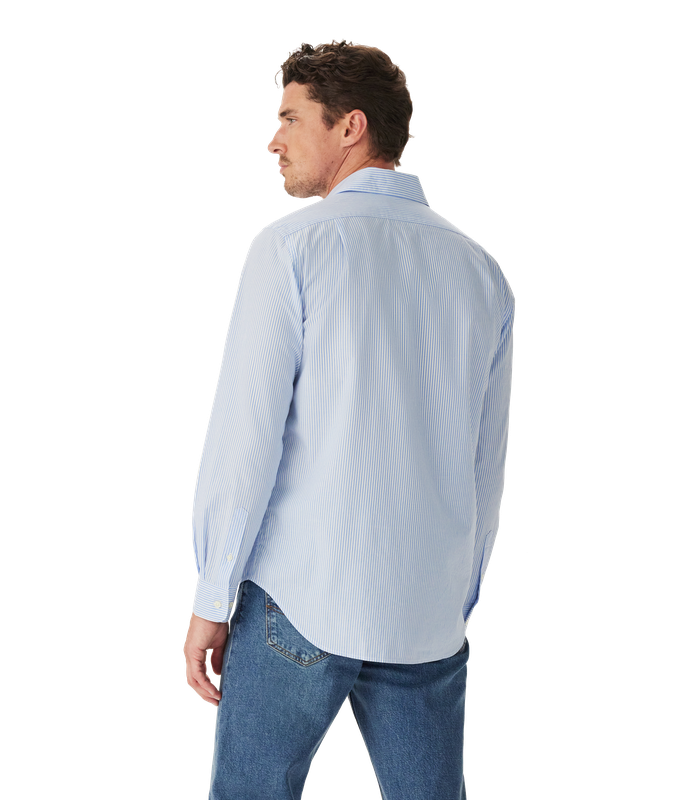 R.M.Williams - Sommers Poplin Shirt - Stripe - Blue & White