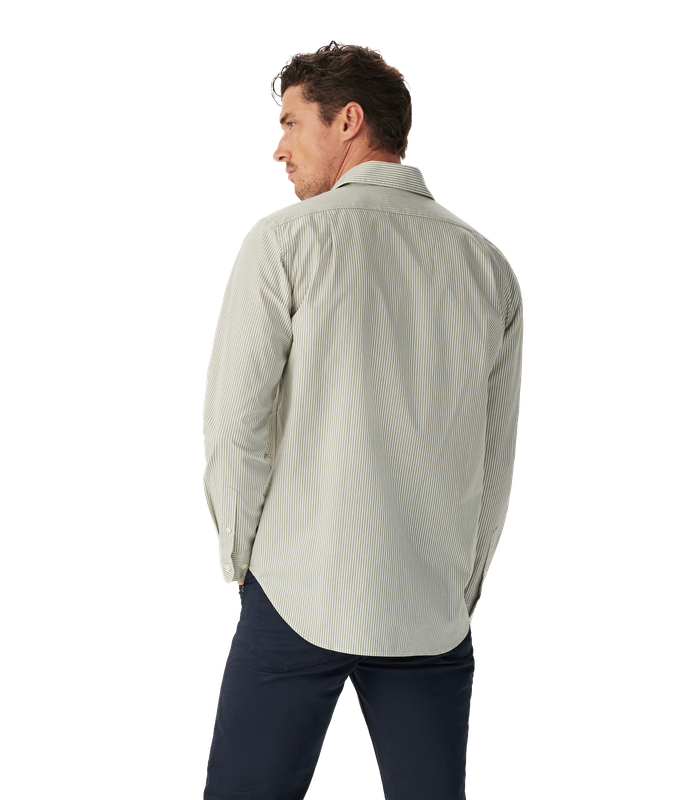 R.M.Williams - Sommers Poplin Shirt - Stripe - Green & White