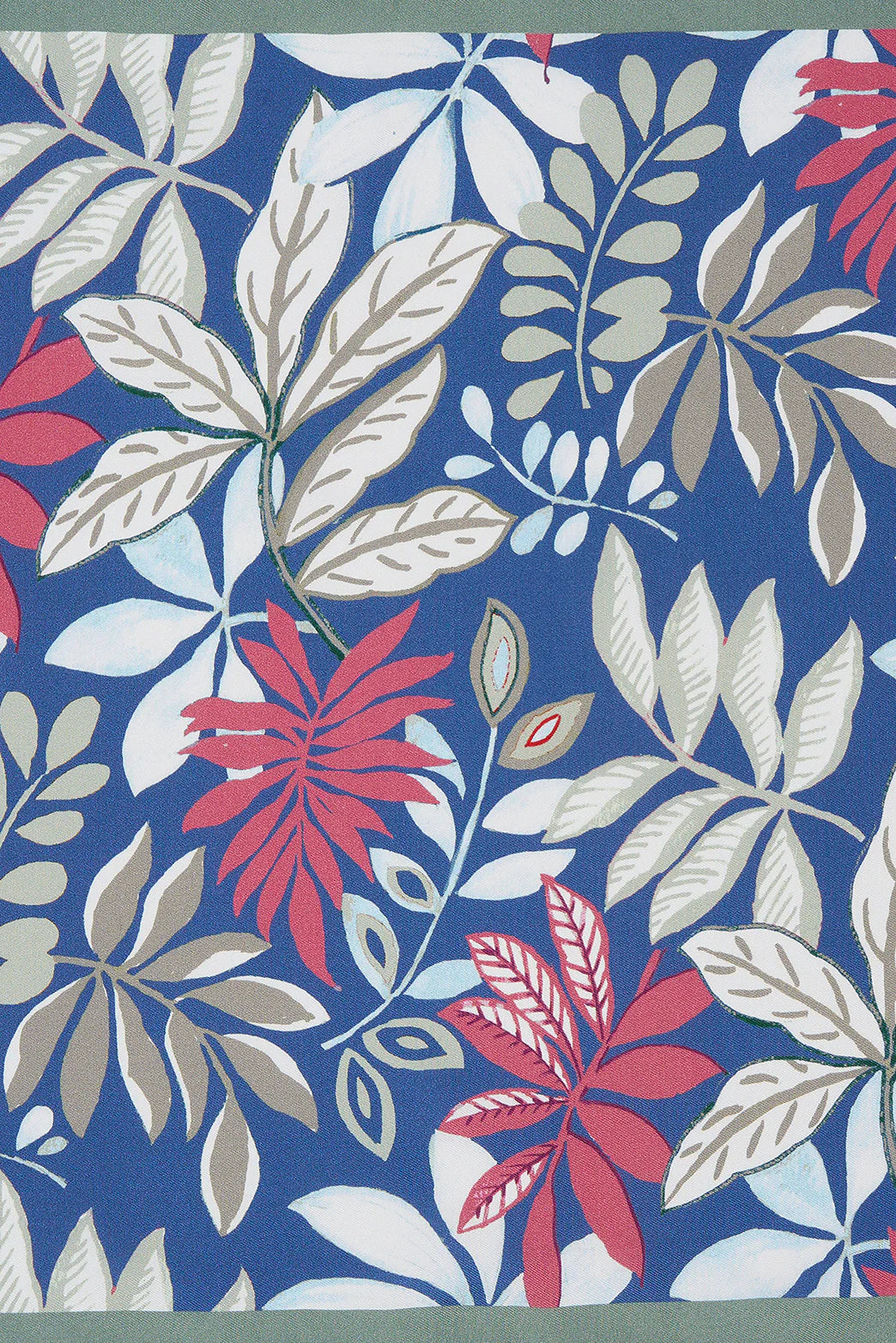 M.J. Bale - St Barts Pocket Square - Seagrass featuring vibrant leaves in red, green, and blue on fine silk.