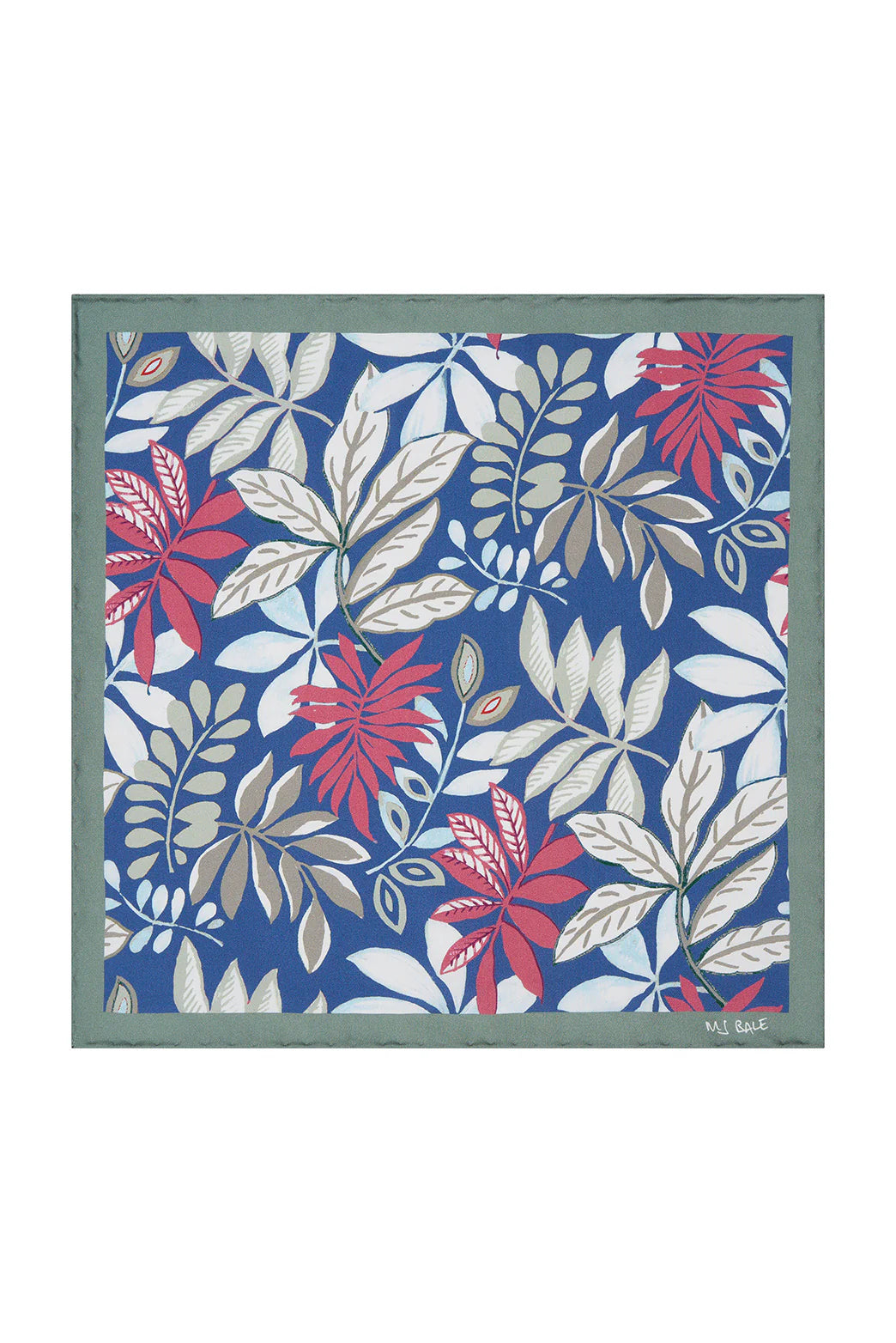 M.J. Bale - St Barts Pocket Square - Seagrass featuring a floral design in rich colors on silk.
