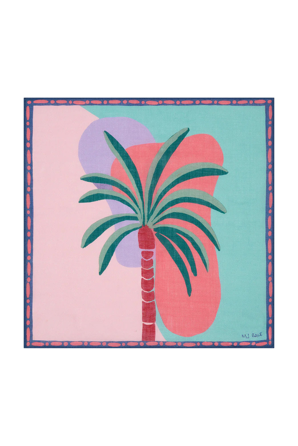 M.J. Bale - Saint Tropez Pocket Square - Pink featuring a palm tree design on a textured background.