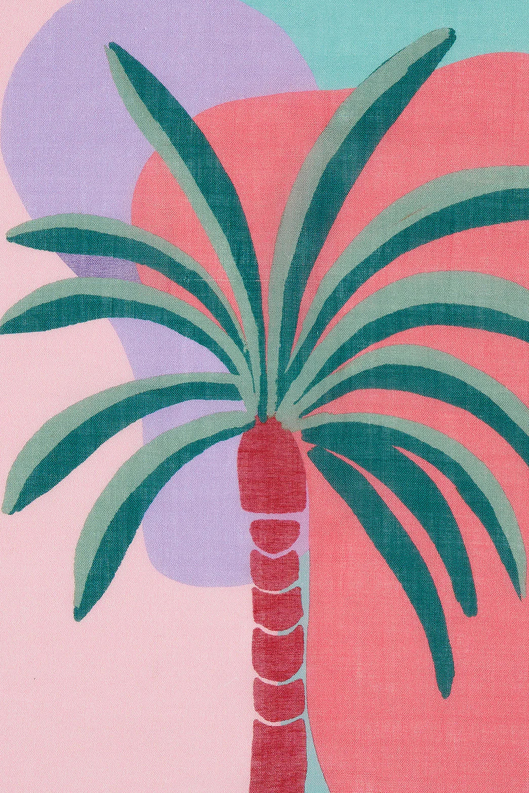 M.J. Bale - Saint Tropez Pocket Square - Pink featuring a palm tree design with colorful abstract shapes in the background.