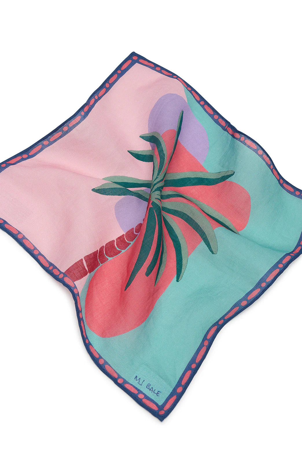 M.J. Bale - Saint Tropez Pocket Square - Pink featuring a vibrant palm print on a colorful background.