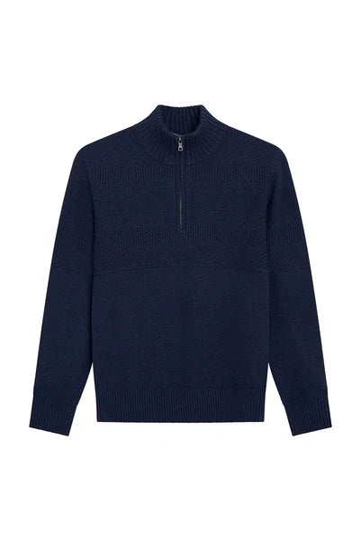 M.J. Bale - Strathy Gansy Half Zip Jumper - Indigo