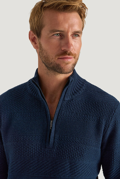 M.J. Bale - Strathy Gansy Half Zip Jumper - Indigo