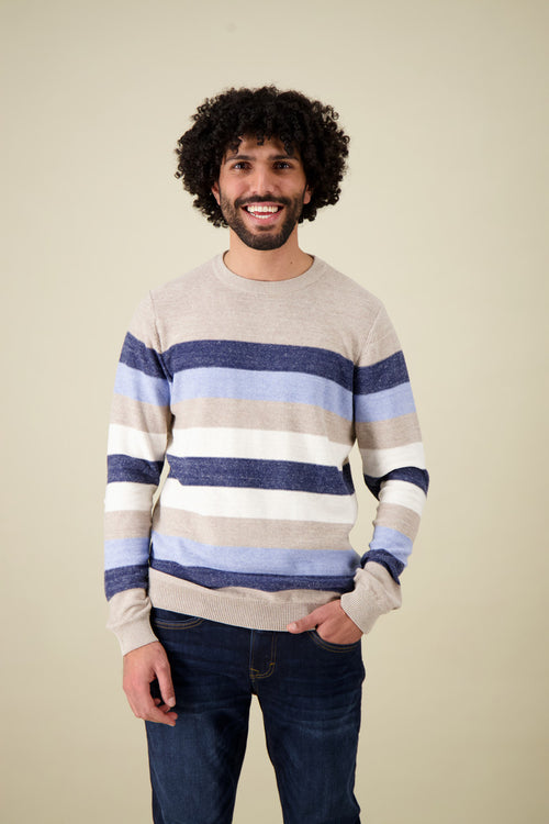 Stripe Melange Pullover - Stripe - Sand, Navy, Blue, Cream