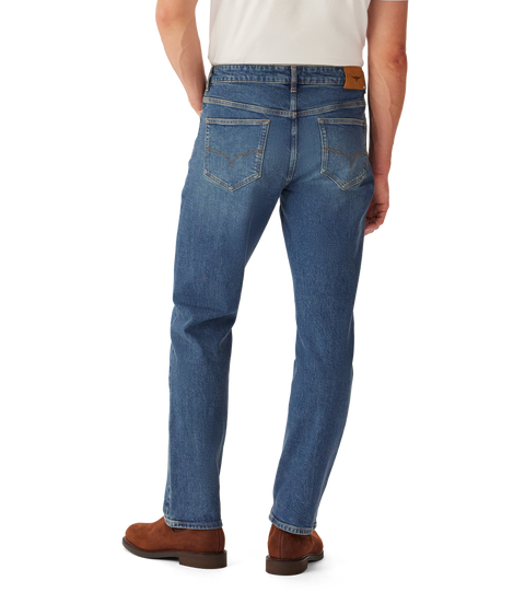 R.M.Williams - Ramco Jean - Vintage Indigo showcasing the back view with five pockets and signature branded hardware.