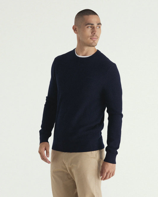 GANT - Textured Cotton Merino Crew Neck Jumper - Evening Blue