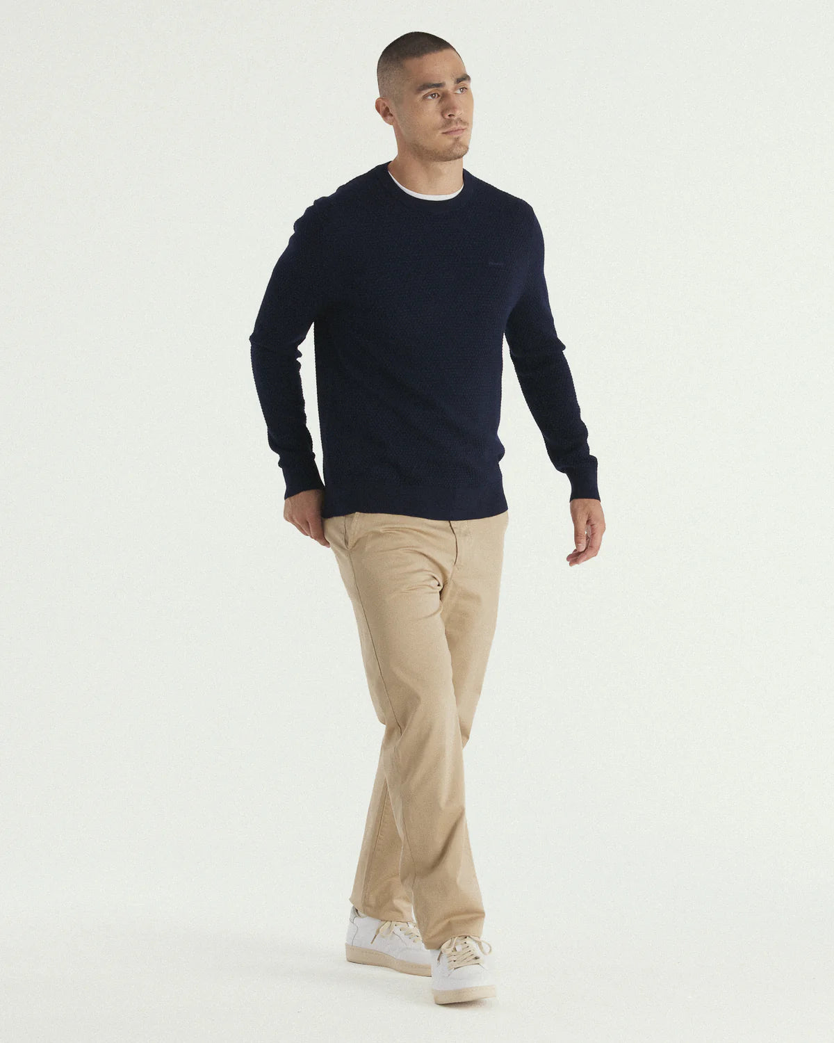 GANT - Textured Cotton Merino Crew Neck Jumper - Evening Blue